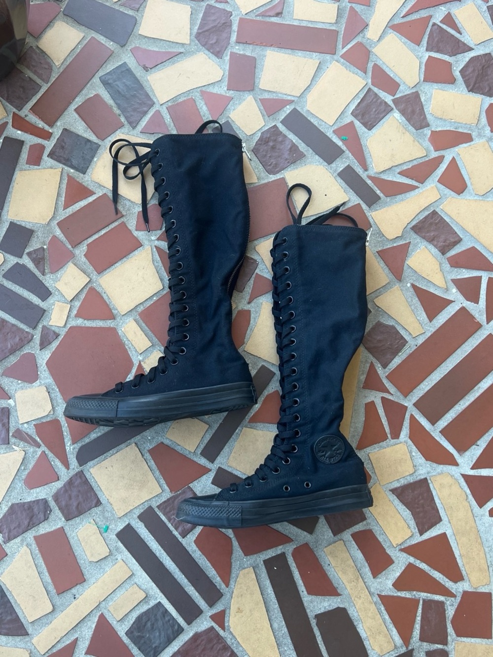 Y2K Style Converse Black Over-the-Knee Lace-Up Canvas Boots